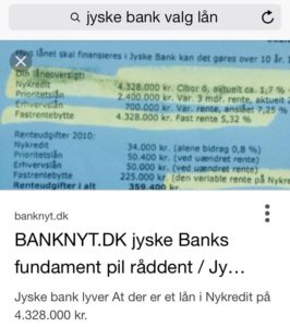 Det af jyske Banks påstået lån. Nykredit om falsk rente bytte af dette lån 