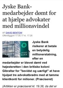Jyske bank dømt for at hjælpe advokater med million svindel Læs artiklen fra finans 