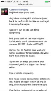Forsøger at få dialog med jyske bank 25-08-2017, som siden 31-05-2016 har nægtet dialog, hvad er der galt i jyske bank, klik og læs mail