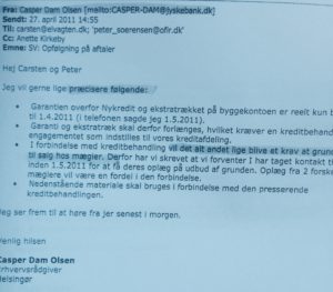 Casper Dam Olsen jyske bank gør klart at det er et krav byggegrund sælges 