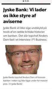 Jyske bank skider på aviserne, vi er for store / Guld fundamentet Jyske bank Den Danske Bank med JYSK rødder kunne ikke lade være med at snyde bank kunde for milioner, og beder jyske Banks venner i Lund Elmer Sandager lyve lån i Nykredit på 4.328.000 kr. Som ægtet for at skuffe i retsforhold