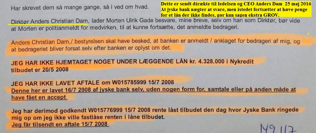 Morten Ulrik Gade wrote in 2015 17th of November. that dialogue was a good idea but only until we discovered the scam by 2016, the bank did not want to talk to us anymore.