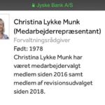 Valgperiode udløber: 2022 Christina Lykke Munk har været ansat i sektoren siden 1998 og i Jyske Bank siden 2005. Christina har en bankfaglig uddannelse bag sig og har siden 2005 varetaget flere forskellige funktioner i Jyske Bank.