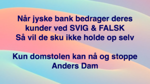 Den Danske Bank JYSKE BANK taget med hånden i #kagedåsen Den Danske Bank JYSKE BANK snød kunde og bedrager kunde for millioner, koncernbestyrelsen, sørgerede / gjorde selv selv alt, for at bedrageriet imod kunden ikke blev opklaret og stoppet, ved at lægge hændring i vejen for opklaring af svindlen Dette skete på trods af bestyrelsens viden om det igangværende bedrageri / svig mod kunden i jysk bank Se mere på www.banknyt.dk Sagen imod jyske bank for bedrageri kan skubbes igang http://tyv.dk/sagen-imod-jyskebank-for-bedrageri-kan-indledes-efter-som-bestyrelsen-ikke-vil-stoppe-med-at-besvige-kunde-her-03-09-2018/ Del 1. http://banknyt.dk/opslag-20-08-2018-fb/ Del 2. http://banknyt.dk/opslag-20-08-2018-facebook-del-2/ - DEN DANSKE BANK, JYSK EBANK UNDERSØGES FOR § 279. For #bedrageri § 280. For #mandatsvig § 281. For #afpresning § 282. For #åger § 283. For #skyldnersvig Kunden er ikke i tivl, bankens ledelse ved DIRIKTØR Anders Dam bevidst og uhæderligt har valgt at fortsætte bedrageri i mod kunde, et bedrag det har forgået siden 2008 / 2009 til mindst 1 septemper 2018 Men jyske bank ønsket ikke dialog, derfor har kunde og den samlede familie skrævet til deres advokat VI ØNSKER EN DOM Med sigte på at jyske bank dømmes for bedrageri, og Jyske Banks koncern bestyrelse gøres personlig ansvarlige for det bedrageri de har kendt til, mindst siden april 2016 og i perioden nægtede at stoppe det - Svig af en vis grovere karakter er kriminaliseret i en række forbrydelser. Den mest almindelige svigsforbrydelse er bedrageri. Svig kan bestå i, at forhold forties at der siges noget urigtigt mod bedre vidende. Flere af Jyske Banks afdelinger, lige som flere personer har været sammen om dette her svig mod bankkunde Kunde tilbyder stadig at gennemgå sagen med jyske bank og deres advokater Lund Elmer Sandager På trods at kunde har taget jyske Banks advokater, og dermed jyske bank for at lyve processuelt for retten :-) Problemet i jyske bank er at bedraget er udført udspekuleret ved hjælp af flere ansatte ansatte i flere afdelinger, men det fortsatte bedraget styres fra bestyrelsen Vestergade i Silkeborg Et #bedrageri som den samlede koncern ledelse ikke tager afstand fra, og derfor støtter bestyrelsen fortsat bedrageri af lille #virksomhed #Bestyrelsen i #jyskebank #SvenBuhrkall #KurtBligaardPedersen #RinaAsmussen #PhilipBaruch #JensBorup #KeldNorup #ChristinaLykkeMunk #JohnnyChristensen #MarianneLillevang #AndersDam #NielsErikJakobsen #PerSkovhus #PeterSchleidt #Nykredit #MetteEgholmNielsen Siger de ikke vil leverer skyts mod #jysk #ebank :-) #Lån #Gratis #Tilbud #Rådgivning #ATP #Pension #Pol #Police #LES #LundElmerSandager #Advokat Lån super billigt, ingen gebyr rente Subperlån, Superlån, supperlån. Billån, boliglån. Opsparing. Pension. - / Advokat advokater, strafferet ren straffe attest, øknomisk kriminalitet, kriminelt, straffeloven - Hvem kender mindst til sagen Lund Elmer Sandager Michael Rasmussen CEO Nykredit Anders Christian Dam CEO jyske bank Advokat Morten Ulrik Gade jyske bank Philip Baruch jyske bank Advokat Philip Baruch Lund Elmer Sandager Advokat Mette Egholm Nielsen Nykredit Inkasso Birgit Bush Thuesen jyske bank - Jyske bank erhverv Hillerød Helsingør Århus Aahus København Silkeborg Valby Østerbro - Nicolai Hansen bankrådgiver jyske bank Line Braad Winding jyske bank Casper Dam Olsen bankrådgiver jyske bank Anette Kirkeby bankrådgiver jyske bank Søren Woergaard rådgiver jyske bank CEO Anders Christian Dam - Danske bank jysk Aktie anbefalinger på jyskebank AKTIEN SÆLG #ATP IMG_3637