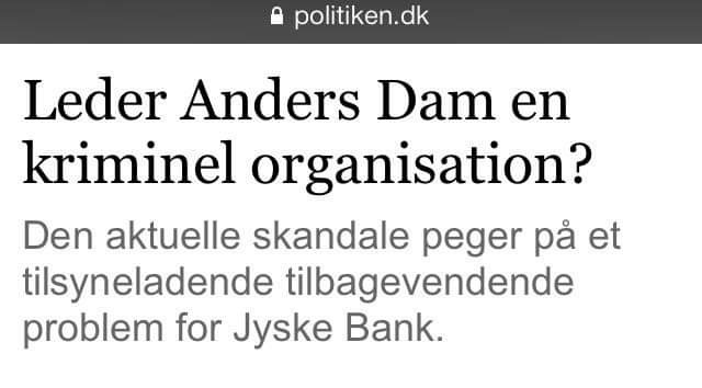 Lundgrens, Lund Elmer Sandager, Jyske Bank. Share our call for help, but just for your information some have been blocked BANKNYT.dk on facebook, perhaps to cover the Danish criminal banks, and to hide the truth that Danish police will not investigate Danish banks that are reported for Fraud and Document Fake. - Koncernledelsen i jyske bank står med CEO #bandelederen Anders Christian Dam bag mange års groft bedrageri mod bankkunde i jyske bank Se mere på www.banknyt.dk eller på www.tyv.dk #SvenBuhrkall #KurtBligaardPedersen #RinaAsmussen #PhilipBaruch #JensABorup #KeldNorup #ChristinaLykkeMunk #HaggaiKunisch #MarianneLillevang #Koncerndirektionen #AndersDam #LeifFLarsen #NielsErikJakobsen #PerSkovhus #PeterSchleidt :-) Taler vi om nogle simpel forbrydere der driver en kriminel jysk bank. Det finder vi ud af i Viborg RET Viborg Domstol FØLG SAGEN BS 1-698/2015 Jyske bank har afsluttende svarfrist 19 februar 2019 på den forurettedes bemærkninger, i den for retten 28-12-2018 i sagen fremlagte vidneforklaring. Bilag 100 & 101. Fra 28 december 2018. Læs denne vidneforklaring, og lær den hæderlige og ærlige jyske bank at kende for bankens værdigrundlag. :-) #ATP #PFA #GF vores fælles #værdigrundlag og det gode sammen arbejde med JyskeBank. Husforsikring Bilforsikring Samarbejdspartnere Som finansiel virksomhed følger Jyske Bank en række retningslinjer for "god skik". Som jyske bank ikke behøver at overholde siger bestyrelses medlemmet Philip Baruch :-) Jyske Bank har samarbejdspartnere med det samme værdigrundlag som jyske bank. Danske Selvstændige Ejendomsmæglere #EDC #RealMæglerne #BoligOne #Nellemann Leasing #Pension & #Forsikring AXA Partners #CodanForsikring #GF Forsikring #Letpension #Nærpension #PFA Pension :-) #MortenUlrikGade #PhilipBaruch #LES #KristianAmbjørnBuus-Nielsen #LundElmerSandager #Nykredit #Loan #Fraud #CasperDamOlsen #NicolaiHansen #JeanettKofoed-Hansen #AnetteKirkeby #Bankdirektør #SørenWoergaaed #BirgitBushThuesen #jyskebank #Skatterådgivning #Hvidvask #Hvidvaskning med jysk bank. - Jyske banks fundament er #GRATIS men #LØGNAGTIG & #DÅRLIG #RÅDGIVNING Vi vil også opfordre jyske bank til at overholde bankens fundamentet og vedtægter som § 1. Styk 4. og Styk 5. Kopi herunder. ( altså her underliggende.) :-) Vedtægter § 1 Stk. 1: Bankens navn er Jyske Bank A/S. Stk. 4: Bankens formål er som bank og som moderselskab at drive bankvirksomhed efter lovgivningen Stk. 5: Banken drives i overensstemmelse med redelig forretningsskik, god bankpraksis og bankens værdier og holdninger En bank som da Brask Thomsen ejede Finansbanken før jyske bank overtog Fidusbanken :-)