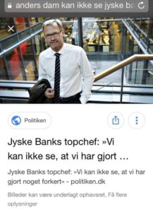 COMPETITION FOR 45,000 DANISH KRONER FOR YOU WHO CAN DISPROVE, THAT JYSKE BANK IS A CRIMINAL ORGANIZATION, WHICH THE DANISH STATE AND GOVERNMENT COVER UP. IT IS WHAT IS WRITTEN ON THE JYSKE BANK CAR. THE CARS. 30. juni 2022 | Ingen kommentarer Updated 7 August 2022. 11.55 p.m. with special offer too Denmark’s Nationalbank’s top management, gets 20% extra to disprove that Jyske Banks has not committed any violations of Denmark’s laws and regulations, especially the laws described in the Criminal Code. Link to copy of the page in a word document, corrected 07-08-2022. About the competition this side English. and here comes the competition Danish. Copy of Facebook post. Take part in this competition for free and win up to DKK 54,000. you really only have to disprove that Jyske Bank is a criminal organization, supported by the Danish state and government. In other words, disprove what is written on the Jyske Bank car. HERE is a link to one of the other many places the competition, is shared, and to show a couple LINK’S. there is also help for customers to find the right employee in Jyske Bank, these postings are in Danish. Find employee the employee in Jyske Bank whom you want to ask, if these people also thought this was a JOKE, as one employee said in the interview Recording, Jyske Bank’s position is clear, VI. In other words, Jyske Bank takes the Jyske Banking car, as if it were just a JOKE. Free competition, everyone can participate. ( in Danish below. https://youtu.be/40nVwMSuN8M and in this video.) Win up to 45,000 dkk. You just have to disprove that Jyske Bank is behind organized crime, which is done with the intention of deceiving their customers, as I have written on the homepage banknyt dk