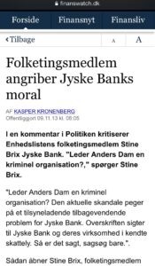 Medvirken direkte eller indirekte i jyske bank 12 års svindel / bedrageri mod kunde Et par søgeord er smuttet med. #JYSKE BANK BLEV OPDAGET / TAGET I AT LAVE #MANDATSVIG #BEDRAGERI #DOKUMENTFALSK #UDNYTTELSE #SVIG #FALSK #Bank #AnderChristianDam #Financial #News #Press #Share #Pol #Recommendation #Sale #Firesale #AndersDam #JyskeBank #ATP #PFA #MortenUlrikGade #PhilipBaruch #LES #LundElmerSandager #Nykredit #MetteEgholmNielsen #Loan #Fraud #CasperDamOlsen #NicolaiHansen #JeanettKofoed-Hansen #AnetteKirkeby #SørenWoergaaed #BirgitBushThuesen #Gangcrimes #Crimes #Koncernledelse #jyskebank #Koncernbestyrelsen #SvenBuhrkall #KurtBligaardPedersen #RinaAsmussen #PhilipBaruch #JensABorup #KeldNorup #ChristinaLykkeMunk #HaggaiKunisch #MarianneLillevang #Koncerndirektionen #AndersDam #LeifFLarsen #NielsErikJakobsen #PerSkovhus #PeterSchleidt - Jyske Banks svig har fortsættes med hjælp fra. . Rødstenen advokater ved Thomas Scioldan Sørensen fra Dalgas Avenue 42. 8000 Aarhus C. telefon 004586121999 . Lundgrens advokater ved Dan Terkildsen fra Tuborg Boulevard 12. 2900 Hellerup. telefon 004535252535 . Lund Elmer Sandager Advokater ved Philip Baruch og Kristian Ambjørn Buus-Nielsen fra Kalvebod Brygge 39-41. 1560 København V. telefon 004533300200