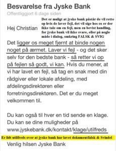 Lundgrens, Lund Elmer Sandager, Jyske Bank. Share our call for help, but just for your information some have been blocked BANKNYT.dk on facebook, perhaps to cover the Danish criminal banks, and to hide the truth that Danish police will not investigate Danish banks that are reported for Fraud and Document Fake.