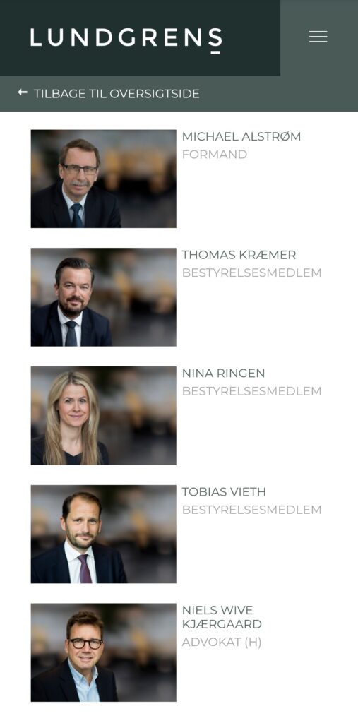 PERSONER SPECIALER KARRIERE OM OS KONTAKT ENGLISH Hvem søger du? SPECIALEOMRÅDE STILLING Skriv navn A ADAM FUSSING CLAUSEN ADVOKAT ALESSANDRO TRAINA ADVOKATDIRECTOR AMALIE BILTOFT LEGAL TRAINEE AMALIE CHRISTEL BJERG NIELSEN SAGSCONTROLLER AMANDA EMILIA KAMPH LEGAL TRAINEE AMANDA GULDAGER CLAUSEN ADVOKATFULDMÆGTIG ANDERS OREBY HANSEN ADVOKAT (L)PARTNER ANDREAS LYSKJÆR TOLMAN LEGAL TRAINEE ANN FRØLUND WINTHER ADVOKATDIRECTOR ANNA FJORDSIDE ADVOKAT BARSEL ANNE HANSEN-NORD ADVOKAT ANNE LYSEMOSE ADVOKAT BARSEL ANNE MARIE ABRAHAMSON ADVOKATPARTNER ANNE METTE SLOTH BERNER HEAD OF TRADEMARK PROSECUTIONEUROPEAN TRADEMARK & DESIGN ATTORNEY ANNE SOFIE JACOBS ADVOKAT ANNE VALLØ HANSEN TEAM ASSISTENT B BENEDICTE RØNBØG SECHER LEGAL TRAINEE BENJAMIN THIDEMANN ADVOKAT BETTINA HASSING HR CHEF BIRGITTE MILLER BRINCK EUROPEAN TRADEMARK & DESIGN ATTORNEY BUSAKORN SUKSAMRAN LINDE ØKONOMIMEDARBEJDER C CAMILLA BACH SCHOU STUB ADVOKATFULDMÆGTIG CAMILLA HEISEL TEAM ASSISTENT CARL JOHAN BJÆRGE ABRAHAMSON SUPPORTER CAROLINE BILLESØ PRIEMÉ SUPPORTER CECILIE GYRSTING ADVOKATFULDMÆGTIG CHARLOTTE KJELDSEN RECEPTIONIST CHARLOTTE LARSEN TEAM ASSISTENT PORTRÆT UNDERVEJS CHRISTIAN BREDTOFT GULDMANN ADVOKAT (L)PARTNER CHRISTIAN SCHERFIG ADVOKATPARTNER CHRISTINA BUHL NIELSEN ADVOKAT CHRISTOPHER HJULSAGER ADVOKATFULDMÆGTIG D DAN TERKILDSEN ADVOKATPARTNER DANIEL SCHIØTTE PETTERSSON LEGAL TRAINEE DITTE OPSTRUP ANDERSEN MARKETING MANAGER DORTE FRANDSEN TEAM ASSISTENT E ELISABETH EIBERG TEAM ASSISTENT ELISABETH THAL JANTZEN LEGAL TRAINEE EMIL HALD WINSTRØM ADVOKATFULDMÆGTIG EMILIE LERSTRØM ADVOKAT F FRANK TVEDE ØKONOMIMEDARBEJDER FREDERIK HASENBERG SUPPORTER FREDERIK HOLMSTED JENSEN LEGAL TRAINEE FREDERIKKE LINDBO HENNINGS ADVOKAT BARSEL H HANNAH DEHN-RASMUSSEN ADVOKATFULDMÆGTIG HANS HOLTEN INGERSLEV LEGAL TRAINEE PORTRÆT UNDERVEJS HEIDI THANNING RINGSTRØM SAGSCONTROLLER HELENA LYBÆK GUÐMUNDSDÓTTIR LEAD ADVISORPH.D. HELLE GROTHE NIELSEN BOBEHANDLERTEAM ASSISTENT I IDA JOHANNE DORÉ PAGH LEGAL TRAINEE IDA SIMONE SARBORG-PEDERSEN ADVOKATFULDMÆGTIG J JACOB HENRIKSEN IT STUDENT JACOB SKOVGAARD KRISTENSEN ADVOKATFULDMÆGTIG JAKOB SCHILDER-KNUDSEN ADVOKATPARTNER JAKOB SKOV BUNDGAARD ADVOKATFULDMÆGTIG JENS GRUNNET-NILSSON LEGAL TRAINEE JESPER CARØE PETERSEN SAGSCONTROLLER JESPER HJETTING ADVOKAT (H)DIRECTOR JESPER LUNDGREN ADVOKATOF COUNSEL JOAKIM WISCHMANN ADVOKAT JOHAN FREDERIK EHRENREICH ADVOKATFULDMÆGTIG JONAS ADSBØLL LEGAL TRAINEE PORTRÆT UNDERVEJS JONAS LYKKE HARTVIG NIELSEN ADVOKAT JULIE CATHRIN ROVSING ADVOKAT K KARIN KLINT HENRIKSEN ØKONOMICHEF KAROLINE STAMPE ERIKSEN SAGSCONTROLLER KIA ELISABETH GLAD ØKONOMIMEDARBEJDER KIRSTEN SEEBERG HR KONSULENT KLARA WINTHER KISELBERG LEGAL TRAINEE KRISTIAN GUSTAV ANDERSSON ADVOKATPARTNER KRISTIAN HØJBJERG JØRGENSEN SUPPORTER L LARS JAPP HASLUND DIRECTORHEAD OF DATA PROTECTION LARS KJÆR ADVOKATPARTNER LARS KROG ADVOKATDIRECTOR LARS PETERSEN ADVOKAT (H)OF COUNSEL LAURA HYANG KROER MADSEN ADVOKAT LENE WINTHER JENSEN RECEPTIONIST LINDA ZÜREK SAGSCONTROLLER LINE STOUGAARD ESKILDSEN ADVOKAT BARSEL LOUISE CECILIE MUNCK COMPLIANCE CONTROLLER M MADDALENA VOSS ADVOKATFULDMÆGTIG MAGNUS MØRCH TUXEN ADVOKATFULDMÆGTIG MAJA ILSØ LEGAL TRAINEE MAJSE JARLOV ADVOKAT MALENE OVERGAARD ADVOKATDIRECTOR MARCUS NIMMO ALLERUP BOGH LEGAL TRAINEE MARIA GISELA BRAMMER LEGAL TRAINEE MARIA WESSEL LINDBERG ADVOKATFULDMÆGTIG MARIE LOUISE AAGAARD ADVOKATDIRECTOR MARIE VON SICHLAU ADVOKATFULDMÆGTIG MARIO FERNANDEZ ADVOKATDIRECTORHEAD OF INDIRECT TAXES MARTIN AAGREN NIELSEN ADVOKAT (L) MARTIN BALSLEV ADVOKATFULDMÆGTIG MARTIN KIRKEGAARD DIREKTØR/CHIEF OPERATING OFFICER MATHIAS BELL WILLUMSEN ADVOKAT METTE MARIE NIELSEN ADVOKATFULDMÆGTIG METTE-MARIE VENDELBO HAMANN LEGAL TRAINEE MICHAEL ALSTRØM ADVOKAT (H)FORMAND FOR BESTYRELSENPARTNER MICHAEL AMSTRUP ADVOKAT (H)PARTNER MICHAEL GAARMANN ADVOKATPARTNER MICHALA RING GALE ADVOKAT MICKA SINETTE M. THORSEN TEAM ASSISTENT MORTEN ROSENMEJER ADVOKAT (L)PARTNER N NADIA AZAQUOUN ADVOKATFULDMÆGTIG NADIA BRANDT EXECUTIVE ASSISTANT NANNA MUNK WARMDAHL LEGAL TRAINEE NICOLAI B. SØRENSEN ADVOKAT (H)PARTNER NICOLAI THORNINGER ADVOKAT (L) NICOLE SOWE ADVOKATFULDMÆGTIG BARSEL NIELS GRAM-HANSSEN ADVOKATPARTNER NIELS WIVE KJÆRGAARD ADVOKAT (H)PARTNER NIKOLAJ BRANDT CLAUSEN IT CHEF NINA LUND-ANDERSEN ADVOKATFULDMÆGTIG NINA RINGEN ADVOKATPARTNER O OLIVIA SACEANU LEGAL TRAINEE P PEDRAM MOGHADDAM ADVOKATPARTNER PERNILLE HELLESØE TEAM ASSISTENT PETER ABILDGAARD ADVOKATFULDMÆGTIG PETER BRUUN NIKOLAJSEN ADVOKAT (L)PARTNER PETER CLEMMEN CHRISTENSEN ADVOKAT (H)PARTNER PETER MOLLERUP ADVOKAT (L)PARTNER PIA LYKKE MATHIASEN ADVOKATDIRECTOR R RASMUS REICHSTEIN ADVOKATFULDMÆGTIG RASMUS STUB ADVOKAT RASMUS VANG ADVOKAT (H)DIRECTOR REGITZE RUHOFF SUPPORTER RIKKE TOFT GRABSKI IT STUDENT S SARA KIRSTINE KLOUGART ADVOKAT SEBASTIAN DYHR RASMUSSEN LEGAL TRAINEE SEBASTIAN LYSHOLM NIELSEN ADVOKATDIRECTOR SIMONE EMILIE VIUF CHRISTIANSEN ADVOKATFULDMÆGTIG SISSEL BAY FRANDSEN TEAM ASSISTENT SOPHIA PATRICIA STRØMQVIST HR ASSISTENT STINE BERNT STRYHN ADVOKATDIRECTOR SØREN DANELUND REIPURTH ADVOKAT (L)DIRECTOR SØREN HILBERT ADVOKAT (L)PARTNER T THOMAS KRÆMER ADVOKATPARTNER THOMAS STAMPE ADVOKAT (H)PARTNER THOMAS SVENNINGSEN LEGAL TRAINEE THORSTEIN BOSERUP LEGAL TRAINEE TOBIAS VIETH ADVOKATPARTNER U URSULA IZZARD LEGAL TRAINEE V VIBE TOFTUM LEGAL TRAINEE Y YVONNE EJLERSEN TEAM ASSISTENT Samme rådgiver er altid med dig, når du arbejder med Lundgrens ADVOKATPARTNERSELSKAB TUBORG BOULEVARD 12 DK-2900 HELLERUP ÅBNINGSTIDER, ALLE HVERDAGE: 8.00-17.00 E-MAIL INFO@LUNDGRENS.DK LINKEDIN GÅ TIL LINKEDIN FACEBOOK GÅ TIL FACEBOOK TELEFON +45 3525 2535 CVR NR 36 44 20 42