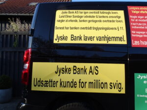 JYSKE BANK A/S HAR LAVET OG ELLER BRUGT. 1. Bedrageri. SVIG 2. Bondefangeri. 3. Dokument falsk. FALSK. 4. Vildledning. 5. Udnyttelse. 6. Lyver for kunde. 7. Vanhjemmel. 8. Bestikkelse / returkommission. Som da Jyske Bank Bestak Lundgrens advokater til at morarbejde den klient, som havde ansat Lundgrens til at fremlægge en sag om svig og falsk mod Jyske Bank A/S 9. Retsmisbrug. 10. Misbrugt adgang til Tinglysningsretten. 11. Fuldmagt misbrug. 12. Ond tro. 13. XXXXXXX. 14. Mandag svig. 15. Lyver overfor Penge Institut ankenævnet. 16. Lyver overfor domstolen. 17. Kan vel skrive MAGT MISBRUG, også. 18. Har taget overpant og sikkerheder for omkring 12 millioner, for en gæld på ca. 3 millioner, hvor der der givet pant i min ejendom på 3 millioner, et pantebrev Jyske Bank A/S iøvrigt ikke vil udlevere uden at stille krav, og det på trods af at jeg ikke skylder Jyske Bank noget som helst. 19. Nægter at udlevere de dokumenter hvori jeg private tidligere har givet Jyske Bank sikkerhed og kaution for selskabet, der