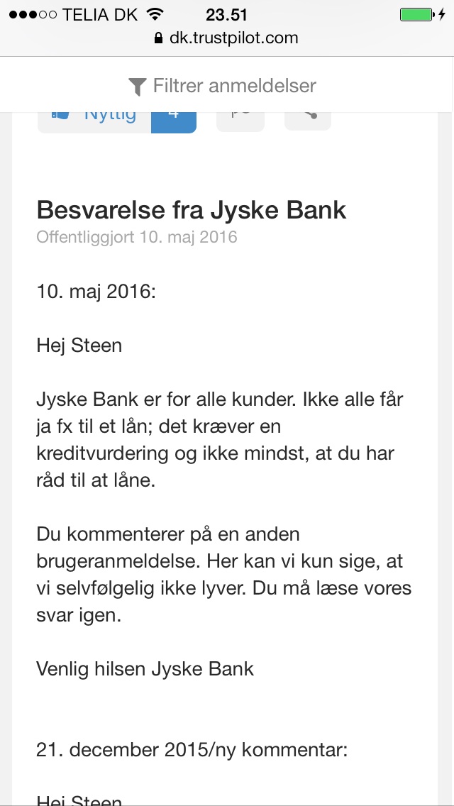 NÅR BANKER SYNTES AT SVINDLE DERES KUNDER. Kunne jyske bank ikke tage dialog, frem for at snyde og bedrage deres kunder, som jyske bank syntes at leve godt af. FEJL ELLER EJ MEN SVIG, DET ER DET. Også selv om bankerne lyver det bedste de kan, kun for at vildlede deres kunder, til at tro noget andet Jyske bank bedst i test, enig jyske bank er dygtige. Kan kalde det kraftig vildledning, men for pokker jyske bank er bedst i Tænk at jyske bank stadig ikke ønsker dialog, Vi ønsker dialog. Om jyske bank har stjålet og bedrager os, og på mange punkter har løjet, for at bedrageriet ikke måtte opdages. Det er en ting. :-) Men hvorfor vil jyske bank ikke tale med os, så vi måske kunnet finde en løsning. Og så komme videre, og se frem af. - MEN NU TILBAGE TIL NYKREDIT :-) HJÆLP OS MED AT FÅ SVAR RING OG SPØRG NYKREDIT OM DISSE HER OPLYSNINGER ER :-) Nykredit har fået udleveret bilag.og kan nemt svare Derefter ring til jyske bank og spørg om det samme Jyske Bank er det sandt at jyske Bank lyver og snyder kunder Og at jyske bank bagefter forbyder kunder at stille spørgsmål, da jyske bank nægter at svare Er banknyt sandt. Er Jyske Banks fundsment falsk Synker jyskebanks troværdighed i grus SANDE ELLER FALSKE :-) Den hæderlige advokat i Nykredit Vil åbenbart kun hjælpe jyske bank med at skjule måske mandatsvig / bedrageri / svig eller hvad det er ? :-) Ved at nægte kunde at svare på 1 spørgsmål. :-) Hej Nykredit Advokat Mette Egholm Nielsen :-) Din mail med svar er utvetydig og det ene og meget enkle spørgsmål er ikke blevet besvaret. :-) Du får som Advokat for Nykredit 1 spørgsmål. Og du nægter at svare. ! :-) Det er et JA. / NEJ. spørgsmål Og Nykredit skal svare ja eller nej :-) HVIS ANDRE MÅTTE RINGE TIL NYKREDIT OG SPØRGER OM DET SAMME FRITAGER VI HERMED NYKREDIT FOR DERES TAGSHEDS PLIGT PÅ DETTE SPØRGSMÅL, Og selfølgelig også disse her Sandt eller falsk ? = Så Nykredit må svare dem som måtte spørge kreditforeningen. :-) NYKREDIT HAR HERMED TILLADELSE, TIL AT SVARE ALLE SOM SPØRGER. :-) NYKREDIT SKAL NATURLIGVIS SVARER DIRÆKTE OG TALE SANDT. Tilladelsen GIVES til at svare på disse spørgsmål. Har kunden Storbjerg Erhverv ApS hjemtaget er lån i Nykredit på 4.328.000 kr. Som blev tilbudt 20 maj 2008 Samt til at bevise med en underskrift på udbetalings anmodningen fra Nykredit JA. ELLER. NEJ ret enkelt ikke - :-) Bekræfter gerne tilladelsen på skrift Har du som læser med spørgsmål Så ring gerne 40333400 og spørg. :-) - Spørgsmål: Har Storbjerg Erhverv ApS hjemtaget eller optaget et lån i Nykredit på 4.328.000 kr. Ja. eller. Nej. ? = :-) Hvis ja, hvilken dato, og hvordan. Nykredit bedes lægge deres hjemtagelses dokumenter fra Nykredit op. :-) Kik gerne på www.banknyt.dk se dagbogen. Her er også ord forklaringer. :-) Gennemgår lige forløbet så Nykredit's advokat Mette Egholm Nielsen Kan vælge sin TRO eller JURA på sandt eller falsk, altså FAKTA :-) HVIS NOGET AF DET VI SKRIVER ER ENTEN USANDT / ELLER FORKERT ANMODES NYKREDIT HERMED AT OPLYSE OM EVENTUELE FEJL I DET OPLYSTE. OG SVARER Sandt eller falsk ? = JA eller NEJ :-) VED FEJL VENLIGST RET OG LÆG VENLIGST DOKUMATION FOR NYKREDITS RETTELSER. :-) Mette Egholm Nielsen Drop lige din tro, hvad du tror, det rager os sådan set en høst blomst, om du går i kirke og beder til Gud, kommer kun dig selv ved. DET HANDLER IKKE OM DIN TRO ! Men om beviserne. :-) Lige nu dækker Nykredit over Jyske bank og dermed bliver Nykredit sikkert medskyldige, måske i meddelagtighed i en eller anden form. ? Ved det ikke. :-) Giganterne Jyske bank og Nykredit med deres mange milliarder til alverdens advokater mod musen som bare ønsker 1 svar. :-) HVOR SLEMT STÅR DET TIL MED HÆDERLIGHEDEN I DE DANSKE BANKER. ? Må men her er det om SANDT. ELLER. FALSK. Sandt eller falsk ? = ET UNDERHOLDNIGS PROGRAM OM FINANS OG BANKERS ÆRLIGHED, TROVÆRDIGHED OG HÆDERLIGHED I DET DANSKE LAND DET HANDLER OM ? KAN VI DANSKE KUNDER STOLE PÅ DEM I DE DANSKE BANKER. :-) Husk det er humor som holder en i gang. Nykredit er det SANDT ELLER FALSK :-) SAG FAKTA : :-) Storbjerg Erhverv ApS har modtaget et tilbud fra Nykredit på 4.328.000 kr. Sandt eller falsk ? = :-) Tilbudet fra Nykredit på 4.328.000 kr. er skrevet / lavet 20-05-2008 Sandt eller falsk ? = :-) Tilbudet var gyldigt 6 måneder, Altså til 20-11-2008 Sandt eller falsk ? = :-) Storbjerg Erhverv ApS har på intet tidspunkt, hjemtaget noget lån på 4.328.000 kr. I Nykredit som det der blev tilbudt 20-05-2008 af Nykredit A/S Sandt eller falsk ? = :-) Tilbudet på 4.328.000 kr. Skulle hjemtage senest 20-11-2008 Se gerne Aftaleloven § 2. Har tilbudsgiveren fastsat en frist for antagelse af tilbudet, må antagende svar være kommet frem til ham inden fristens udløb. Sandt eller falsk ? = :-) Blev det tilbudte lån 4.328.000 kr. Ikke hjemtaget senest 20-11-2008 udløb tilbudet, og kunne herefter ikke længer hjemtags. Sandt eller falsk ? = :-) Obligations Serien 21E 2019 0977039 som tilbudet på 4.328.000 kr. Er lavet udfra, er blevet lukket. Sandt eller falsk ? = :-) Og da serien på de bagved lægende obligationer var lukket, kan lån ikke optages i Nykredit AFTALELOVEN PRAGRAF 2. Tidsfrist for tilbud I. Om afslutning af aftaler § 2. Har tilbudsgiveren fastsat en frist for antagelse af tilbudet, må antagende svar være kommet frem til ham inden fristens udløb. :-) Sandt eller falsk ? = :-) Storbjerg Erhverv ApS har ikke Hjemtaget et lån på 4.328.000 kr. Som Nykredit tilbød 20-05-2008 Sandt eller falsk ? = :-) Nykredit anmodes, at lave et nyt tilbud lige før 6 maj 2009 Sandt eller falsk ? = :-) Nykredit opdager i forbindelse med at Nykredit laver et nyt, og et andet tilbud 06-05-2009 At jyske bank 16-04-2009 har tinglyst en gæld til Nykredit på 4.328.000 kr. Sandt eller falsk ? = :-) En gæld på 4.328.000 kr. Til Nykredit som ikke eksisterer og som Nykredit ikke kender til Sandt eller falsk ? = Og en gæld på 4.328.000 kr som i øvrigt aldrig har eksisteret. Sandt eller falsk ? = :-) Nykredit Se nu godt på de bilag som Nykredit har fået udlevet kopier af, flere gange. :-) :-) Jyske bank hæver 66.400,00 kr. Fra kundes konto 15-04-2009 Sandt eller falsk ? = Jyske bank kalder det tinglysning (Af pant til Nykredit på 4.328.000 kr.) Sandt eller falsk ? = :-) Det findes ikke på dette tidspunkt 15-04-2009 noget gyldigt tilbud på 4.328.000 kr. i Nykredit Sandt eller falsk ? = :-) Jyske bank hæver 23.517,36 kr. Fra kundes konto 16-04-2009 Jyske bank kalder det låneformidling. Nykredit (Af lån fra Nykredit på 4.328.000 kr.) Sandt eller falsk ? = :-) Der findes ikke på dette tidspunkt 15-04-2009 noget gyldigt tilbud på 4.328.000 kr. i Nykredit Sandt eller falsk ? = :-) Jyske bank hæver 13.517,36 kr. Fra kundes konto 16-04-2009 Sandt eller falsk ? = Jyske bank kalder det forhånds garanti (Af lån i Nykredit på 4.328.000 kr.) Sandt eller falsk ? = :-) Der findes ikke på dette tidspunkt 15-04-2009 noget gyldigt tilbud på 4.328.000 kr. i Nykredit Sandt eller falsk ? = :-) Der findes ikke noget lån at stille garant for Sandt eller falsk ? = :-) Nykredit har 11-10-2016 på mødet i Nykredit oplyst og bekræftet over for kunde. At Nykredit ikke kender noget til nogle garanti på 4.328.000 kr. Mellem Nykredit og Jyske Bank Sandt eller falsk ? = :-) At Nykredit 16-04-2009 ikke har anmodet jyske bank stille nogle garanti til Nykredit Sandt eller falsk ? = :-) :-) Lige som at Nykredit 11-10-2016 Bekræftede at det alene er / var jyske bank som har krævet, at kunde solgte en bygge grund på ca 7.500 m2 til 200 kr. Pr. m2 for at nedbringe et andet lån i Nykredit Et lån der var tilbudt kunden 6 maj 2009 og blev hjemtaget 03-07-2009 Sandt eller falsk ? = :-) Nykredit opdager 6 maj 2009 at der findes tinglyst en pant på 4.328.000 kr. Til Nykredit Sandt eller falsk ? = og straks herefter aflyses denne 6 maj 2009 Sandt eller falsk ? = Ved at Nykredit skriver til tinglyseningsretten i Helsingør. TEKST Nærværende pantebrev kvitteres til aflysning af tingbogen som ej benyttet, Sandt eller falsk ? = :-) SLETNING AF DEN GÆLD / PANT Som blev anmeldt af Jyske bank Efter Nykredit opdager, den af jyske bank tinglyste gæld, på 4.328.000 kr. Til Nykredit SE TINGLYSNINGS LOVENS PRAGRAF 5. ONDTRO ond tro, juridisk udtryk for den viden, en part har eller efter gældende uagtsomhedsnormer burde have haft om et bestemt forhold. En række retsregler og retsgrundsætninger fastslår, at en parts onde tro om fx andres kolliderende rettigheder afskærer muligheden for at opnå disse rettigheder. Lovgivningen tager i visse tilfælde stilling til, hvornår ond tro skal foreligge. Ved aftaler om køb eller pantsætning af fast ejendom er det fx afgørende, hvornår aftalen anmeldes til tinglysning, jf. Tinglysningsloven § 5 :-( DETTE HER, ER ET DRILLE SPÆRGSMÅL. :-) Men er der ikke en klokke der ringer, eller er ikke det bare øv at kunden, denne gang opdagede hvad Danske Banker laver mod deres kunder. Eftersom både Nykredit og Jyske Bank, begge nægtede kunden aktindsigt. Og nægter at svare og bevise at kunden har hjemtaget et lån på 4.328.000 kr. Er det ikke bare ØV JA. ELLER. NEJ Sandt eller falsk ? = :-) Nykredit dækker over jyske bank Sandt eller falsk ? = :-) Nykredit fremsender efter 6 maj 2009 det nye tilbud til jyske bank, som kontroller tilbudet og herefter udlever dette til Storbjerg Erhverv ApS Sandt eller falsk ? = At Nykredit sender tilbudet til Jyske Bank, :-) I tilbudet fra 6 maj 2009 Nykredit skriver på side 4/6 Det tidligere fremsendte pantebrev (4.328.000 kr.) er BORTFALDET Sandt eller falsk ? = Og I tilbudet fra 6 maj 2009 skriver Nykredit også på side 4/6 Det tidligere fremsendte tilbud (4.328.000 kr.) er BORTFALDET Sandt eller falsk ? = :-) BORTFALDET ordbogen det at noget forsvinder; det at noget ophører med at gælde / forsvinder (fx i henhold til en lovregel) Sandt eller falsk ? = :-) Måske er det nemmest at henvise til hvad andre skriver om at låne, Evt. på banknyt.dk se billeder som naturligvis er ægte. Sandt eller falsk ? = Hvad tror du :-) HVIS NYKREDT GØR SIG SKYLDIG I AT HJÆLPE JYSKE BANK ALTSÅ VED AT SKJULE OPLYSNINGER, OVER FOR DERES KUNDE, SOM VED AT NÆGTE, AT SVARE KUNDE PÅ OM, KUNDEN HAR HJEMTAGET ET LÅN I NYKREDIT PÅ 4.328.000 kr. Eller eller ej :-) FOR PÅ DEN MÅDE AT HJÆLPE JYSKE BANK MED AT KUNNE SKUFFE I ET RETSFORHOLD :-) OG MÅSKE DERVED, KAN GØRES MEDANSVARLIG OG ANSVARSPÅDRAGENDE, VED AT DÆKKE OVER SVIG. FORBRYDELSER SOM NYKREDIT HAR KENDSKAB TIL. DETTE ER KUN ET GÆT :-) Sandt eller falsk ? = NYKREDIT VED ADVOKAT METTE EGHOLM NIELSEN HAR KENDSKAB OG VED HVAD JYSKE BANK UDSÆTTER KUNDER FOR. Sandt eller falsk ? = NYKREDT HAR FÅET UDLEVERT BILAG OG LINK TIL BANKNYT.DK Sandt eller falsk ? = :-) Se gerne lige om der er underskrevet en hjemtagelses anmodning / udbetalings anmodning , Altså med kundens underskrift. På at lån 4.328.000 kr. Skal hjemtages. ? :-) Et dokument, magen til det kunden underskrev. Efter tilbudet af 6 maj 2009. Da vi dengang valgte at hjemtage lånet som blev tilbudt af Nykredit :-) Og husk venligst det er kunden som bestemmer om vedkommen ønsker at hjemtage et lån, eller ikke. Som kopien fra Nykredit 29-08-2012 :-) Har Nykredit noget jeg ikke har. ? Men nægter kunde at se. ! Kunden er før blevet nægtet aktindsigt af Nykredit. :-) Se også gerne efter hvor det eventuelle lån på 4.328.000 kr. er indsat, og på hvilken konto. Nykredit, har skrevet 18-10-2016 at det ikke er udbetalt, eller kan ses. Sandt eller falsk ? = :-) Nykredit Pas nu på ikke at blande ting sammen. :-) Nykredit Mette Egholm ved der findes 2 tilbud fra 20-05-2008 Og et tilbud fra 06-05-2009 Altså der findes 3 tilbud i alt. Sandt eller falsk ? = :-) Hvilket af de 3 tilbud er blevet hjemtaget i Nykredit. ? = Spørger Nykredit :-) Vi siger at tilbudet fra 06-05-2009 4.328.000 kr. er blevet hjemtaget 03-07-2009 Sandt eller falsk ? = :-) At Nykredit har trukket renter af 4.328.000 kr fra 03-07-2009 selv om lånet først blev udbetalt 06-06-2009 Sandt eller falsk ? = Kære Nykredit det er mange bække små der giver en stor Å :-) Nykredit har fået bilag? og en link som viser og dokumentere dette, :-) Hvornår har Nykredit hjemtaget et lån til Storbjerg Erhverv tidslinie viser det ganske tydligt. :-) Vi ved at Storbjerg Erhverv kun har hjemtaget et lån i Nykredit Sandt eller falsk ? = :-) Og vi ved at dette er sket efter tilbudet fra 6 maj 2009 Sandt eller falsk ? = :-) Derfor spørgmålet er der hjemtaget 2 lån. ! Heraf det ene uden vores viden spørger kunde.? :-) Nykredit Ved godt at jyske bank har blandet alt sammen i en stor pære vælling, Sandt eller falsk ? = :-) Og at Nykredit 11-10-2016 efter mødet Nykredit Ved at jyske bank i den forbindelse Har taget af kassen./ Eller kagedåsen om du vil. Sandt eller falsk ? = :-) Dette er Nykredit uvedkommende da Nykredit ikke er part i tyveriet. :-) Nykredit har fået kopi af bilag. Sandt eller falsk ? = Ønsker Nykredit eller Jyske bank flere bilag kan de hentes på banknyt.dk :-) Og Nykredit ved derfor at jyske bank Nicolai Hansen skriver til Carsten's sygeseng 19-02-2010 Sandt eller falsk ? = Hvor jyske bank oplyser at carstens firma har et lån på 4.328.000 kr. I Nykredit Sandt eller falsk ? = :-) Nykredit kan blive medansvarlig i jyske Banks svig hvis Nykredit ikke svare på spørgsmålet, og vil dække over noget. Sandt eller falsk ? = :-) :-) Har vi hjemtaget et lån på 4.328.000 kr. I Nykredit Som Nicolai Hansen jyske bank skriver 19 februar 2010. Ja eller nej Eller har vi ikke hjemtaget noget lån på 4.328.000 kr. Ja eller nej :-) Nykredit ved at jyske bank har hævet renter af dette påstået lån 4.328.000 kr. siden 01-01-2009 Sandt eller falsk ? = Men dette skal Nykredit naturligvis ikke forholde dig til, da dette er Nykredit uvedkommende. :-) Nykredit skal kun svare på om lånet 4.328.000 kr som jyske bank hæver renter af, findes hjemtaget i Nykredit eller ej. :-) Og hvis ja, Dokumenter hjemtagelsen og dato og så lige forklare hvordan et tilbud der er bortfaldt, alligevel kan hjemtages Det handler om JURA derfor må Advokat Mette Egholm Nielsen kunne svare hvis du ringer :-) Nykredit ved også, at Jyske bank ved Casper Dam Olsen skriver vist 09-01-2012 at storbjerg erhverv har lagt lånet i Nykredit på 4.328.000 kr. Om. Sandt eller falsk ? = :-) Nykredit skal kun svare på om lånet 4.328.000 kr. fandtes hjemtaget i Nykredit, og så er blevet omlagt som Casper Dam Olsen skriver 09-01-2012 Og forklare hvordan det er blevet omlagt, specialt når det slet ikke er hjemtaget. Hvilken af Nykredit's dokumenter har kunde underskrevet i Nykredit. ? :-) DET HANDLER OM SVIG FOR MILLIONER I JYSKE BANK Nykredit bedes derfor bekræfte, at storbjerg Erhverv ApS aldrig har haft noget lån på 4.328.000 kr. I Nykredit. Dette er ikke Nykredit uvedkommende, da Nykredit er part i oplysninger. :-) Kunde har kun kopi af det ene tilbud fra 20-05-2008 her. Så spørger derfor kun Nykredit om nogle af disse 2 tilbud fra 20-05-2008 er hjemtaget Ja eller nej = :-) Skærer det ud i pap da Nykredit nægter at forstå alvoren i at dække over en bedrageri sag, som i civil retten kaldes for svig :-) Det kunne jo være misforståelser men jyske bank nægter at svare kunden Sandt eller falsk ? = Vi ved det jo ikke da dialog ikke er bankens stærkeste side. :-) Så kære Mette Egholm Nielsen Spørger ikke om, hvad du eller andre i Nykredit TROR. TRO og tanker om at TRO måske TROR noget tænker nogle noget Dette er jeg græsk katolsk over for, som Advokat skal du ikke tro noget som helst, du skal vide. DEN SOM TROR HENVISES TIL KIRKEN Alle er velkommen til at stille spørgsmål