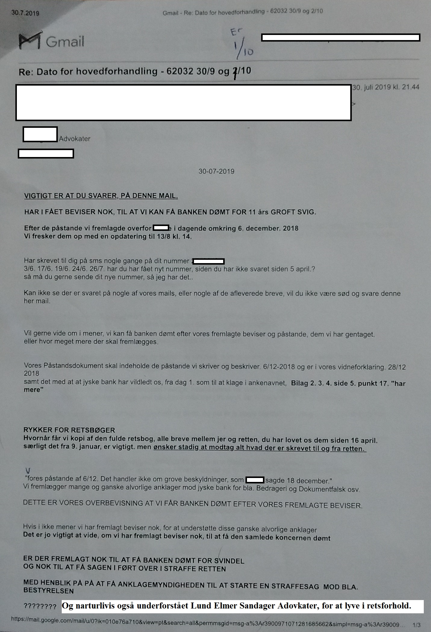 When Danish banks deceive their customers. The customer is usually the small one But make no mistake about the size. Customer gives the entire board a slap, in i courtroom 30/9-2019 BS 1-698/2015 / Jyske Bank Board Member Philip Baruch wrote May 31, 2016. That the bank, is informed that the customer has reported JYSKE BANK to the police, for, among other things, fraud And that the group management, took such notice with serenity Meanwhile, the members of the group management, continue to support whether Jyske Bank's continued fraud thus the customer continues to be exposed to the bank's million fraud to this day. A case that is being negotiated on September 30 and October 1, 2019 in the City Court of Viborg. Fra Twitter med link til banknyt dk @Finansmin @Justisdep @Statsmin #Justitsministeriet #Statsministeriet #Finansministeriet #Finanstilsynet #Finance #stokes #banks #dkpol #Banking #NSA #FBI #Denmark #JyskeBank #DanskeBank #Nordea #Rådgivning #Sparnord #Jysk #JyskeBankBoxen