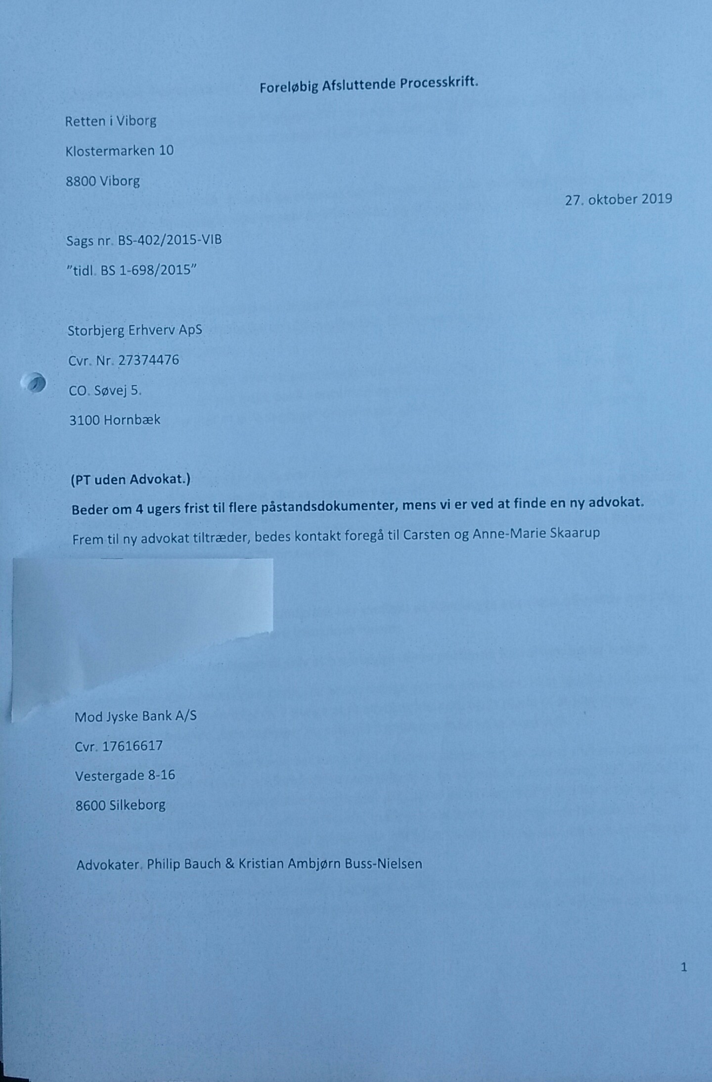 Vozmozhno, samyy bol'shoy bankovskiy skandal v Danii vo vremya eskalatsii. Novyy datskiy bankovskiy skandal rassleduyetsya samim kliyentom, v to vremya kak drugiye yuristy i banki prosto osveshchayut melkiye voprosy. I na etot raz rech' idet ne ob otmyvanii deneg, kotorym uzhe izvestny datskiye banki. Na etot raz delo lozhnoye i moshennichestvo so vtorym po velichine bankom Danii Jyske Bank. V etom sluchaye datskiye advokaty Lundgrens gluboko vovlecheny v to, chto obvineniye kliyenta v moshennichestve i fal'sifikatsiya dokumenta protiv Jyske Bank ne bylo predstavleno sudu do togo, kak sam kliyent dolzhen byl predstavit' dokazatel'stva i obvineniya v sud v oktyabre 28. I pochemu moshennichestvo Jyske Bank protiv ikh melkogo kliyenta yeshche ne prekratilos' posle 11 let moshennichestva. Chto Lundgrens dumayet o nashikh obvineniyakh i dokazatel'stvakh protiv banka v Yiske o moshennichestve? Den Terkildsen zayavil 13 avgusta, chto pravleniye Jyske Bank ni v chem ne vinovato. U Lundgrensa net ni odnogo kommentariya nashikh trebovaniy. ? Eto ochen' stranno? POCHEMU ?. Mesyats nazad, buduchi obnaruzhennym v Lundgrense, on rabotayet v banke Jyske i rabotayet v otvetchike v Jyskebank, po krayney mere, s aprelya 2018 goda. I Den Terkel'sen pozvolil svoyemu kliyentu poverit', chto Lundgrens byl ikh advokatom, no v to zhe vremya advokaty Lundgrena takzhe poluchili million gonorarov za rabotu v Jyske Bank. Skoreye vsego, Jyske Bank podkupil Lundgrens, chtoby vstretit'sya v sude, ne podavaya pretenzii kliyenta protiv Jyske Bank, prosto chtoby proigrat' delo. Khoteli by vy skazat' rukovoditelyu gruppy upravleniya Andersu Damu, chto my ne khotim, chtoby nas obmanuli. My prosto khotim vstretit'sya s Prezidentom Andersom Kristianom Damom, i kogda vzroslyye obshchayutsya vmeste, potomu chto eto ne sposob vesti chestnyy bankovskiy biznes. I nam ne interesno pisat' chto-libo nepravdivoye. Vopros v sude: pravy li my i mozhem li my dokazat', chto my pravy? Chto znachit Lundgrens? ty nikogda ne govoril nam etogo. Ne stesnyaytes' ostavlyat' kommentarii na Facebook, Twitter dlya obnovleniya. Pozhaluysta, pozvonite po adresu +45 22 22 77 13, yesli vam nuzhna dopolnitel'naya informatsiya. Uvidet' bol'she na banknete Ssylka www.BANKNYT.dk Pogonya BS-402/2015-VIB Eto prosto prizyv k dialogu, kak my vpervyye napisali v maye 2016 goda vsemu sovetu direktorov v Jyske Bank. S nailuchshimi pozhelaniyami ot Storbjerg Business Sovey 5 3100 Khornbek --- Возможно, самый большой банковский скандал в Дании во время эскалации. Новый датский банковский скандал расследуется самим клиентом, в то время как другие юристы и банки просто освещают мелкие вопросы. И на этот раз речь идет не об отмывании денег, которым уже известны датские банки. На этот раз дело ложное и мошенничество со вторым по величине банком Дании Jyske Bank. В этом случае датские адвокаты Лундгренс глубоко вовлечены в то, что обвинение клиента в мошенничестве и фальсификация документа против Jyske Bank не было представлено суду до того, как сам клиент должен был представить доказательства и обвинения в суд в октябре 28. И почему мошенничество Jyske Bank против их мелкого клиента еще не прекратилось после 11 лет мошенничества. Что Лундгренс думает о наших обвинениях и доказательствах против банка в Йиске о мошенничестве? Дэн Теркилдсен заявил 13 августа, что правление Jyske Bank ни в чем не виновато. У Лундгренса нет ни одного комментария наших требований. ? Это очень странно? ПОЧЕМУ ?. Месяц назад, будучи обнаруженным в Лундгренсе, он работает в банке Jyske и работает в ответчике в Jyskebank, по крайней мере, с апреля 2018 года. И Дэн Теркельсен позволил своему клиенту поверить, что Лундгренс был их адвокатом, но в то же время адвокаты Лундгрена также получили миллион гонораров за работу в Jyske Bank. Скорее всего, Jyske Bank подкупил Lundgrens, чтобы встретиться в суде, не подавая претензии клиента против Jyske Bank, просто чтобы проиграть дело. Хотели бы вы сказать руководителю группы управления Андерсу Даму, что мы не хотим, чтобы нас обманули. Мы просто хотим встретиться с Президентом Андерсом Кристианом Дамом, и когда взрослые общаются вместе, потому что это не способ вести честный банковский бизнес. И нам не интересно писать что-либо неправдивое. Вопрос в суде: правы ли мы и можем ли мы доказать, что мы правы? Что значит Лундгренс? ты никогда не говорил нам этого. Не стесняйтесь оставлять комментарии на Facebook, Twitter для обновления. Пожалуйста, позвоните по адресу +45 22 22 77 13, если вам нужна дополнительная информация. Увидеть больше на банкнете Ссылка www.BANKNYT.dk Погоня BS-402/2015-VIB Это просто призыв к диалогу, как мы впервые написали в мае 2016 года всему совету директоров в Jyske Bank. С наилучшими пожеланиями от Storbjerg Business Совей 5 3100 Хорнбек