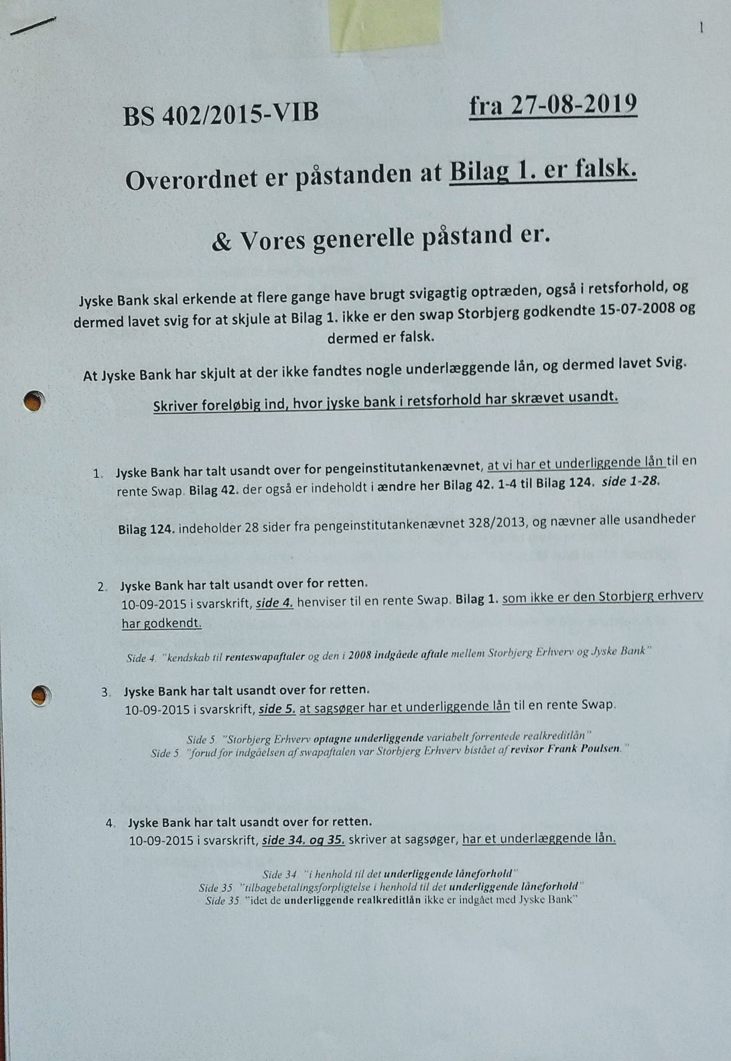 Vozmozhno, samyy bol'shoy bankovskiy skandal v Danii vo vremya eskalatsii. Novyy datskiy bankovskiy skandal rassleduyetsya samim kliyentom, v to vremya kak drugiye yuristy i banki prosto osveshchayut melkiye voprosy. I na etot raz rech' idet ne ob otmyvanii deneg, kotorym uzhe izvestny datskiye banki. Na etot raz delo lozhnoye i moshennichestvo so vtorym po velichine bankom Danii Jyske Bank. V etom sluchaye datskiye advokaty Lundgrens gluboko vovlecheny v to, chto obvineniye kliyenta v moshennichestve i fal'sifikatsiya dokumenta protiv Jyske Bank ne bylo predstavleno sudu do togo, kak sam kliyent dolzhen byl predstavit' dokazatel'stva i obvineniya v sud v oktyabre 28. I pochemu moshennichestvo Jyske Bank protiv ikh melkogo kliyenta yeshche ne prekratilos' posle 11 let moshennichestva. Chto Lundgrens dumayet o nashikh obvineniyakh i dokazatel'stvakh protiv banka v Yiske o moshennichestve? Den Terkildsen zayavil 13 avgusta, chto pravleniye Jyske Bank ni v chem ne vinovato. U Lundgrensa net ni odnogo kommentariya nashikh trebovaniy. ? Eto ochen' stranno? POCHEMU ?. Mesyats nazad, buduchi obnaruzhennym v Lundgrense, on rabotayet v banke Jyske i rabotayet v otvetchike v Jyskebank, po krayney mere, s aprelya 2018 goda. I Den Terkel'sen pozvolil svoyemu kliyentu poverit', chto Lundgrens byl ikh advokatom, no v to zhe vremya advokaty Lundgrena takzhe poluchili million gonorarov za rabotu v Jyske Bank. Skoreye vsego, Jyske Bank podkupil Lundgrens, chtoby vstretit'sya v sude, ne podavaya pretenzii kliyenta protiv Jyske Bank, prosto chtoby proigrat' delo. Khoteli by vy skazat' rukovoditelyu gruppy upravleniya Andersu Damu, chto my ne khotim, chtoby nas obmanuli. My prosto khotim vstretit'sya s Prezidentom Andersom Kristianom Damom, i kogda vzroslyye obshchayutsya vmeste, potomu chto eto ne sposob vesti chestnyy bankovskiy biznes. I nam ne interesno pisat' chto-libo nepravdivoye. Vopros v sude: pravy li my i mozhem li my dokazat', chto my pravy? Chto znachit Lundgrens? ty nikogda ne govoril nam etogo. Ne stesnyaytes' ostavlyat' kommentarii na Facebook, Twitter dlya obnovleniya. Pozhaluysta, pozvonite po adresu +45 22 22 77 13, yesli vam nuzhna dopolnitel'naya informatsiya. Uvidet' bol'she na banknete Ssylka www.BANKNYT.dk Pogonya BS-402/2015-VIB Eto prosto prizyv k dialogu, kak my vpervyye napisali v maye 2016 goda vsemu sovetu direktorov v Jyske Bank. S nailuchshimi pozhelaniyami ot Storbjerg Business Sovey 5 3100 Khornbek --- Возможно, самый большой банковский скандал в Дании во время эскалации. Новый датский банковский скандал расследуется самим клиентом, в то время как другие юристы и банки просто освещают мелкие вопросы. И на этот раз речь идет не об отмывании денег, которым уже известны датские банки. На этот раз дело ложное и мошенничество со вторым по величине банком Дании Jyske Bank. В этом случае датские адвокаты Лундгренс глубоко вовлечены в то, что обвинение клиента в мошенничестве и фальсификация документа против Jyske Bank не было представлено суду до того, как сам клиент должен был представить доказательства и обвинения в суд в октябре 28. И почему мошенничество Jyske Bank против их мелкого клиента еще не прекратилось после 11 лет мошенничества. Что Лундгренс думает о наших обвинениях и доказательствах против банка в Йиске о мошенничестве? Дэн Теркилдсен заявил 13 августа, что правление Jyske Bank ни в чем не виновато. У Лундгренса нет ни одного комментария наших требований. ? Это очень странно? ПОЧЕМУ ?. Месяц назад, будучи обнаруженным в Лундгренсе, он работает в банке Jyske и работает в ответчике в Jyskebank, по крайней мере, с апреля 2018 года. И Дэн Теркельсен позволил своему клиенту поверить, что Лундгренс был их адвокатом, но в то же время адвокаты Лундгрена также получили миллион гонораров за работу в Jyske Bank. Скорее всего, Jyske Bank подкупил Lundgrens, чтобы встретиться в суде, не подавая претензии клиента против Jyske Bank, просто чтобы проиграть дело. Хотели бы вы сказать руководителю группы управления Андерсу Даму, что мы не хотим, чтобы нас обманули. Мы просто хотим встретиться с Президентом Андерсом Кристианом Дамом, и когда взрослые общаются вместе, потому что это не способ вести честный банковский бизнес. И нам не интересно писать что-либо неправдивое. Вопрос в суде: правы ли мы и можем ли мы доказать, что мы правы? Что значит Лундгренс? ты никогда не говорил нам этого. Не стесняйтесь оставлять комментарии на Facebook, Twitter для обновления. Пожалуйста, позвоните по адресу +45 22 22 77 13, если вам нужна дополнительная информация. Увидеть больше на банкнете Ссылка www.BANKNYT.dk Погоня BS-402/2015-VIB Это просто призыв к диалогу, как мы впервые написали в мае 2016 года всему совету директоров в Jyske Bank. С наилучшими пожеланиями от Storbjerg Business Совей 5 3100 Хорнбек