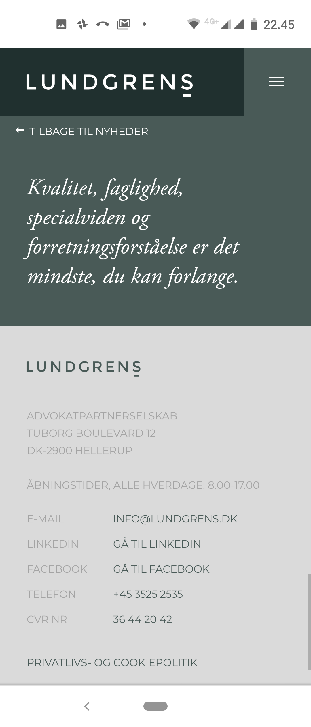 If you choose Lundgren's lawyers to work for you. Then be careful Lundgrens does also choose to work for the opposing part Jyske Bank A/S. And is habil, in our fraud and false case against Jyske Bank A/S 🏦. Then Lundgrens chose to accept a million jobs, offered by Jyske Bank's Board of Directors. Just a few months after Lundgrens took the assignment against Jyske Bank A/S for fraud and false. :-( We fired Lundgrens 1 year after, when we discovered that Lundgren's Partner Company real works for Jyske Bank's Board of Directors. And therefore directly in contravention of good lawyer custom, counteract us, and that our claims against Jyske Bank were not presented to the courts. Therefore we would like to warn you as a client in Lundgrens, as we believe they have received a return commission from Jyske Bank, to help Jyske Bank A/S A false or corrupt lawyer is a threat to the Danish legal community.