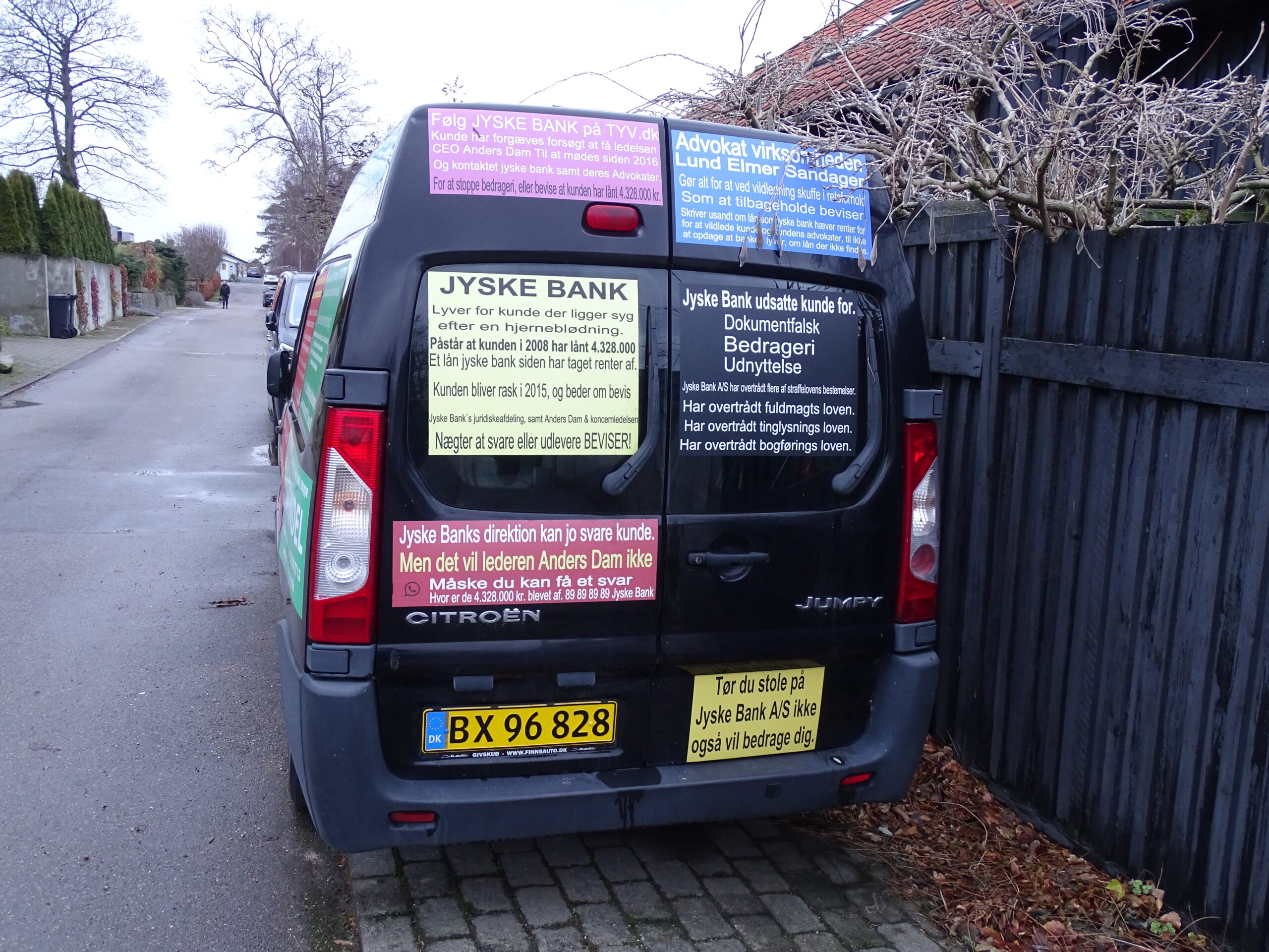 When the Danish authorities, including the Prime Minister’s Office, the Government, the Ministry of Finance, the Danish Financial Supervisory Authority, the Ministry of Justice, Denmark’s Nationalbank, the National Courts Administration, the National Police, the Public Prosecutor’s Office, the Public Prosecutor, the politicians all know and are aware that Jyske Bank is a criminal organization. That they are all fully aware of JYSKE BANK’s use of criminal crime. And they have all been presented with documentation that Denmark’s second largest bank, JYSKE BANK, is behind extensive and outspoken crime. Crime which has been committed by several employees and aides in Jyske Bank. Therefore, it is organized crime, committed in association with the bank’s employees, which is why Jyske Bank is a criminal organization. The crime that Jyske Bank is behind has been documented to the authorities. And the Danish authorities have submitted full documentation, that Jyske Bank has made use of document false, power of attorney abuse, abuse of Jyske Bank’s access to the land registry, power abuse, exploitation, court abuse, bribery, fraud. But when the Danish authorities refuse to interfere in the crime of Danish banks, it is because of camaraderie. Comradeship is the same as corruption. When Denmark’s most powerful people, each cover other, to prevent the Danish police from investigating the organized crime, committed by the Danish banks against the bank’s customers, it is also a problem for the rule of law. But when the Danish authorities refuse to interfere in the crime of Danish banks, it is because of camaraderie. Therefore, there is no help to get from the Danish state and the Danish authorities, when you are exposed to crime by a danish bank, and this has been carried out by Denmark’s largest organizations, which also includes Danish banks. The Jyske Bank Group is among the most powerful organizations in Denmark, and commits fraud and forgery and also uses bribes, to escape the bank’s fraud, and without risk of interference, neither from the Danish Financial Supervisory Authority nor the police who are not allowed to investigate and prosecute the largest Danish criminal companies. It is political to hold hands over Danish banks’ use of crime. Note that not once have some who have received information about Jyske Bank’s use of forgery and fraud dared to answer me. Not a single one has dared to comment on my campaigns and videos, as well as advertisements, such as my Jyske Bank cars, which have a car parked in front of Jyske Bank in Copenhagen, without anyone daring to say anything. If some Danish authority or in as mentioned on the page BANKNYT.dk dare to say against me, or take a confrontation with me, maybe even dare to accuse me of lying. Then you just come and accuse me of not writing the truth about the Jyske Bank A/S Best regards Carsten Storbjerg Skaarup Soevej 5. 3100 Hornbaek. +4522227713