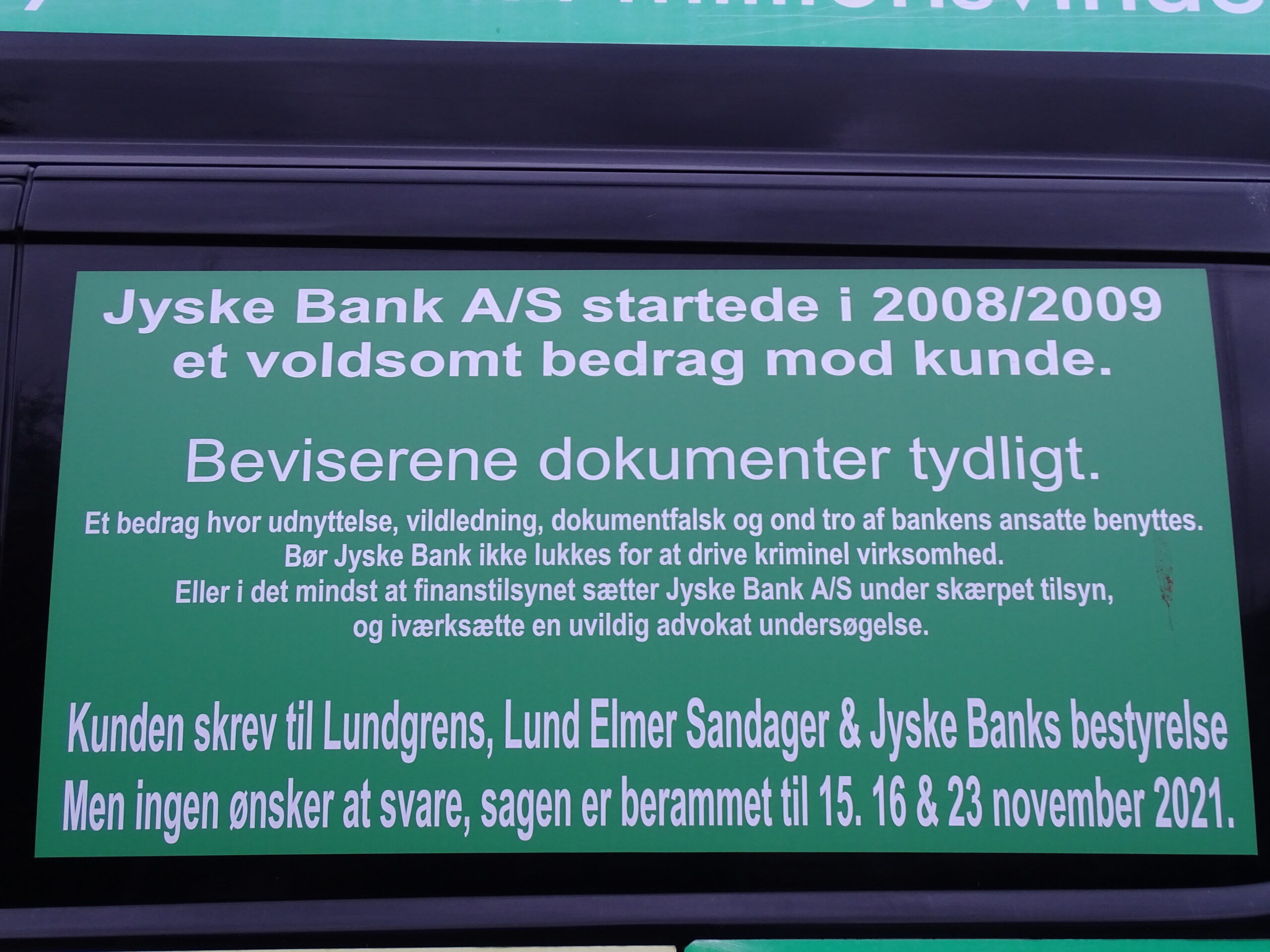 The government and Prime Minister Frederiksen, together with the other politicians at Christiansborg, do not want to do anything about the Danish banks that commit serious economic crimes, for which all authorities have been provided with watertight evidence. Organized crime in Denmark such as the Danish Financial Supervisory Authority, the Prime Minister’s Office, the Ministry of Finance, the Ministry of Justice, the Danish National Bank, the National Board of Justice and the Danish Bar Council has provided strong evidence that the Jyske Bank Group has used forgery and fraud, happened when Jyske Bank bribed Lundgren’s lawyer, so that Lundgren’s partner Dan Terkildsne was not allowed to present my fraud and false allegations with evidence, against the criminal Jyske Bank. JYSK BANK HAS BECOME A PROBLEM FOR THE DANISH STATE, WHICH COVERS BANK’S CRIMINAL ACTS.